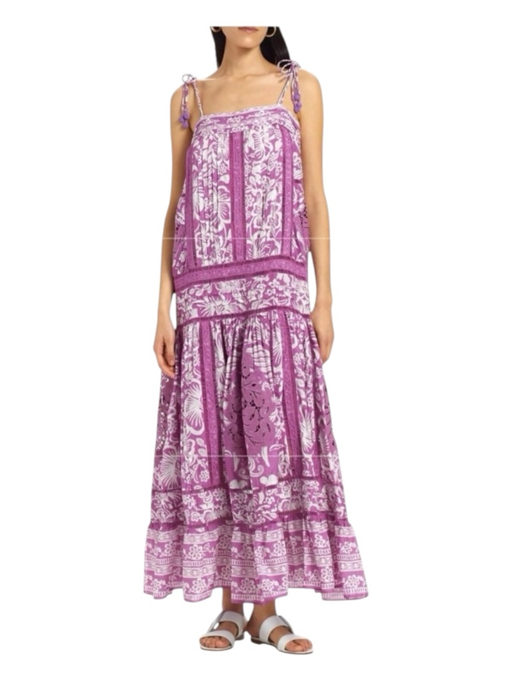 FARM RIO Sweet Garden Lilac Floral Shift Maxi Dress, Size M.